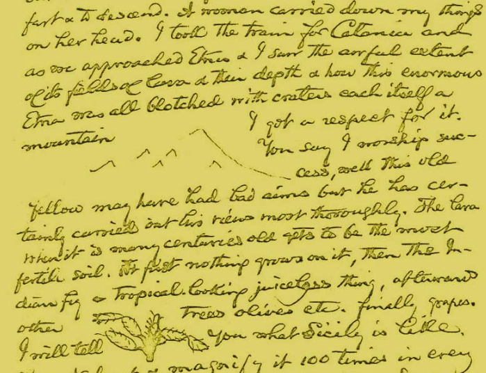 Peirce's letter with drawings of a mountain and a cactus